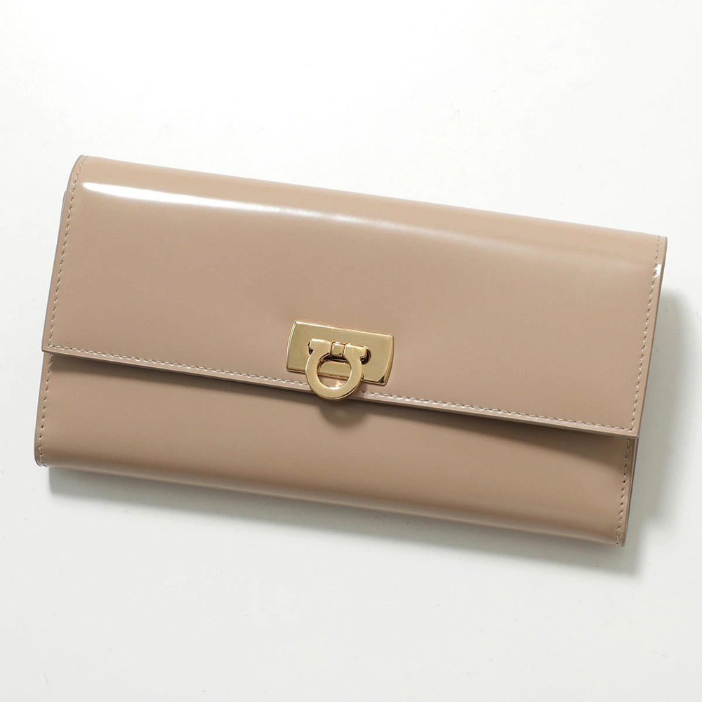 Salvatore Ferragamo Wanda Bi fold Long Wallet Gancini Leather Beige Cream
